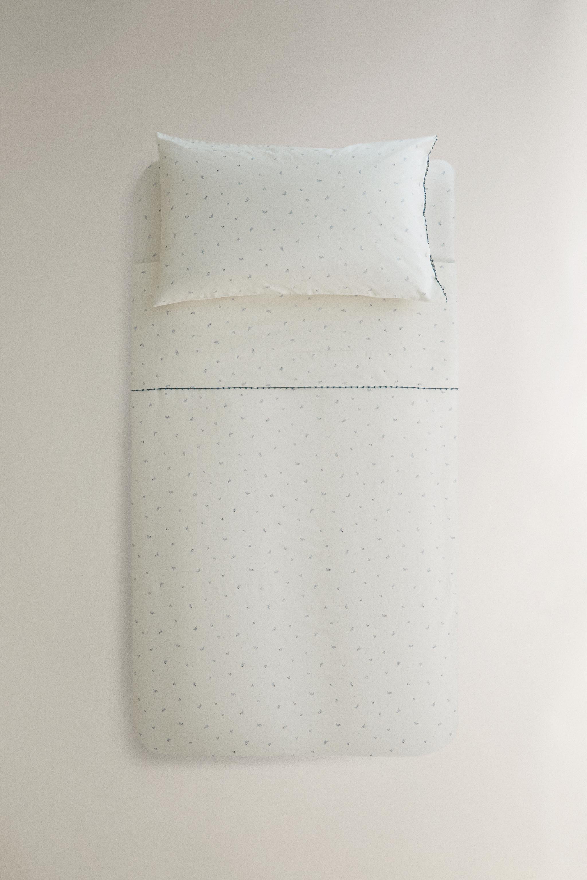 HOUSSE DE COUETTE EN COTON POUR ENFANTS À MOTIF FEUILLES ET POINTS